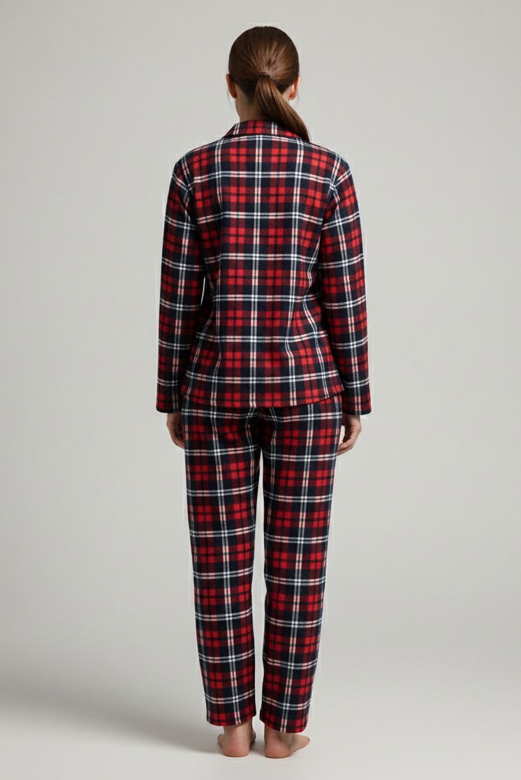 Desenli Baskılı Pijama Takımı - 28066-KIRMIZI - 3