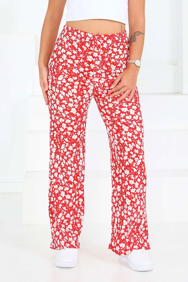 Desenli Beli Lastikli Bürümcük Pantolon - 27677 - TOFİSA