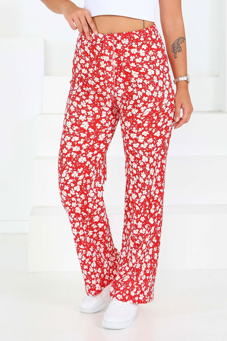 Desenli Beli Lastikli Bürümcük Pantolon - 27677 - TOFİSA