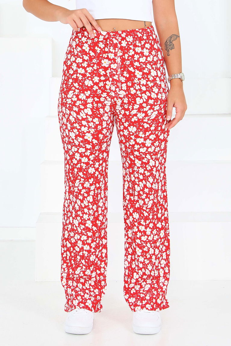 Desenli Beli Lastikli Bürümcük Pantolon - 27677 - TOFİSA