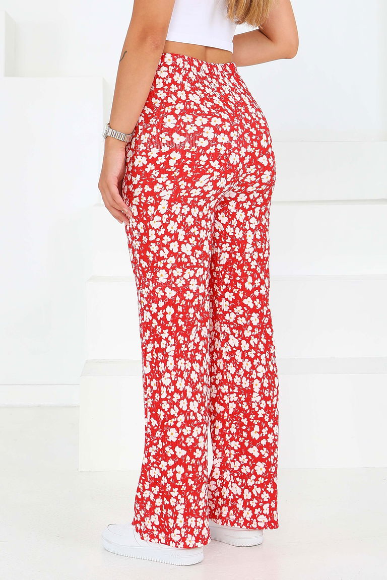 Desenli Beli Lastikli Bürümcük Pantolon - 27677 - TOFİSA