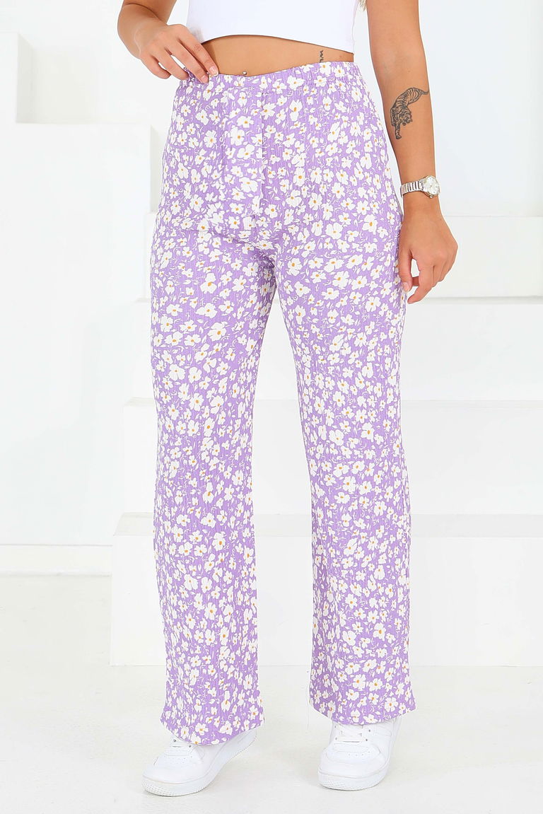 Desenli Beli Lastikli Bürümcük Pantolon - 27677 - TOFİSA