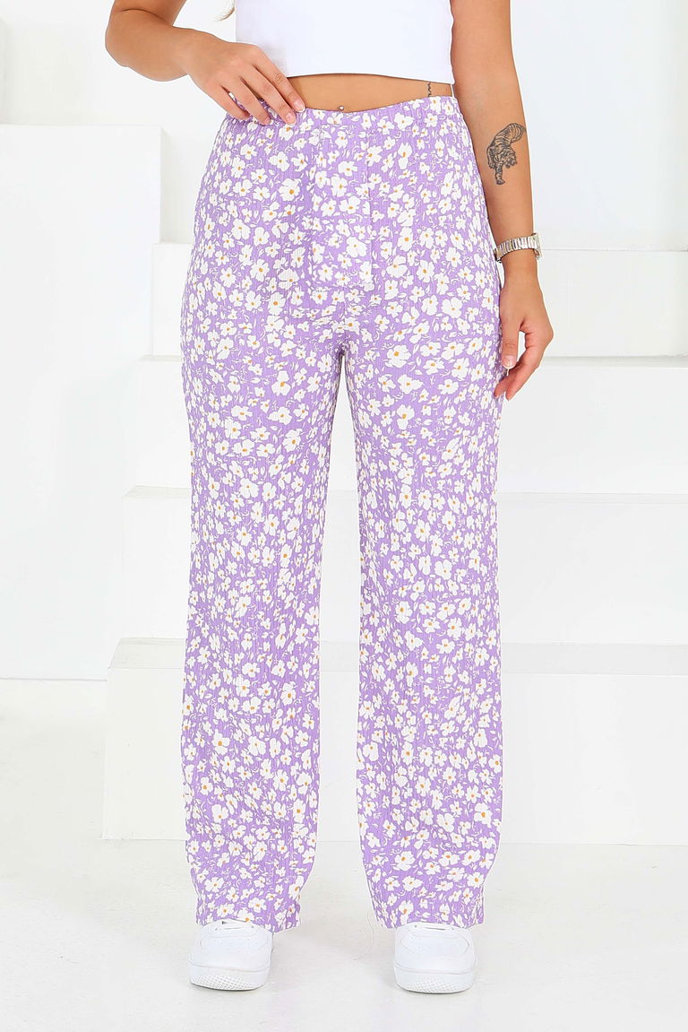 Desenli Beli Lastikli Bürümcük Pantolon - 27677 - TOFİSA