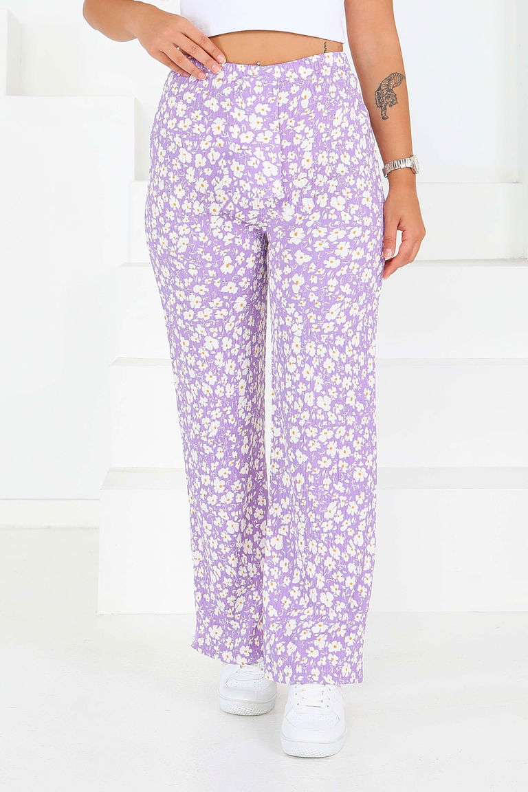 Desenli Beli Lastikli Bürümcük Pantolon - 27677 - TOFİSA