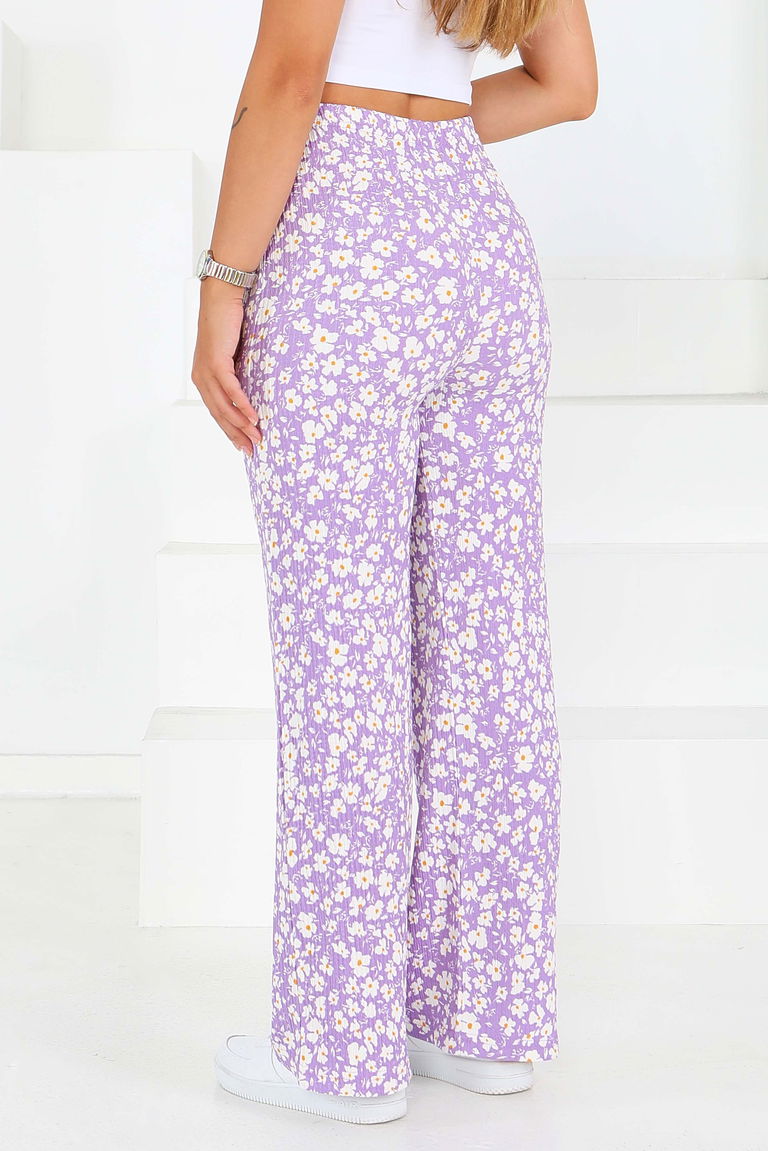 Desenli Beli Lastikli Bürümcük Pantolon - 27677 - TOFİSA