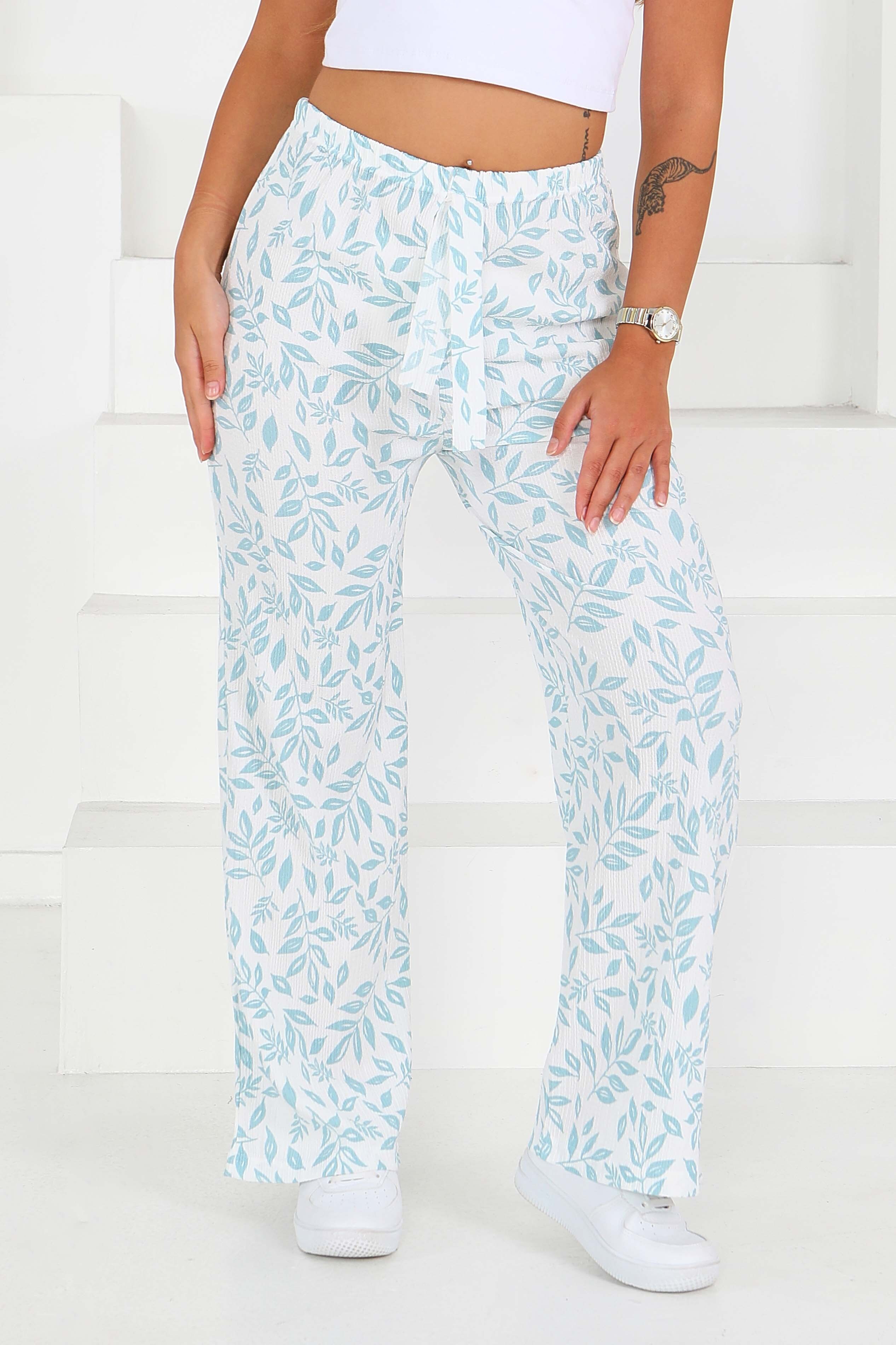 Desenli Beli Lastikli Bürümcük Pantolon - 27678 - 1