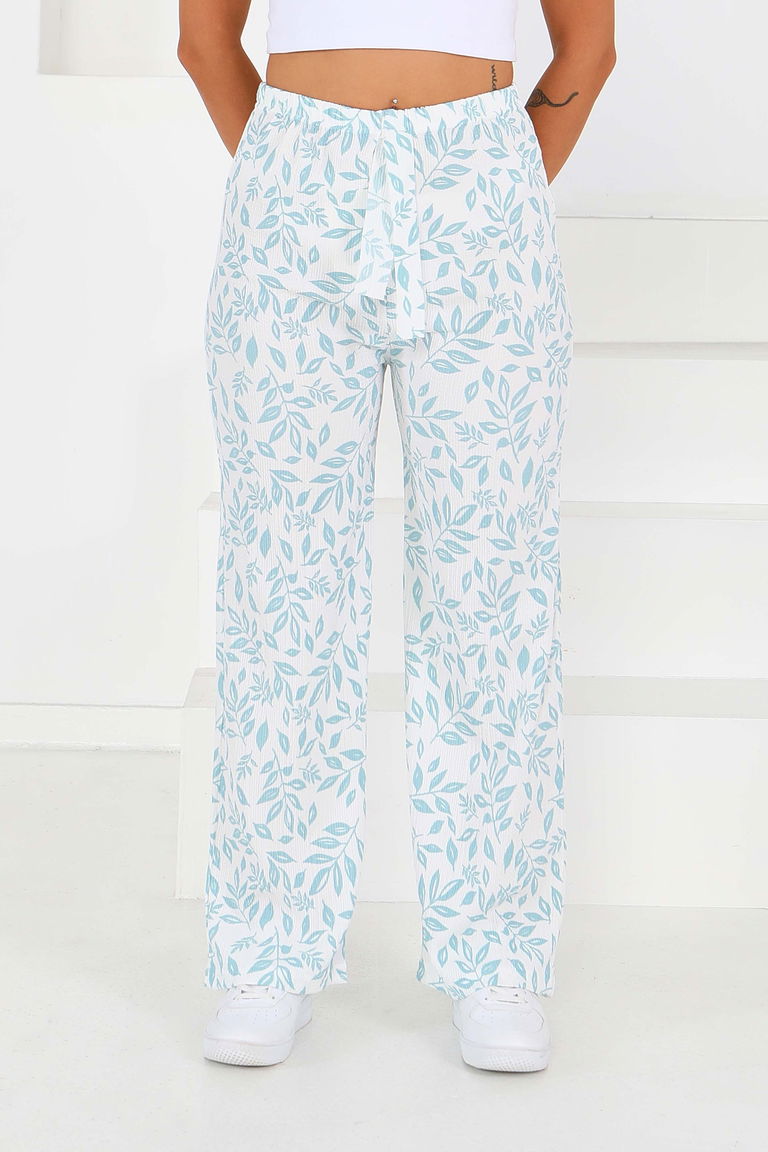 Desenli Beli Lastikli Bürümcük Pantolon - 27678 - TOFİSA