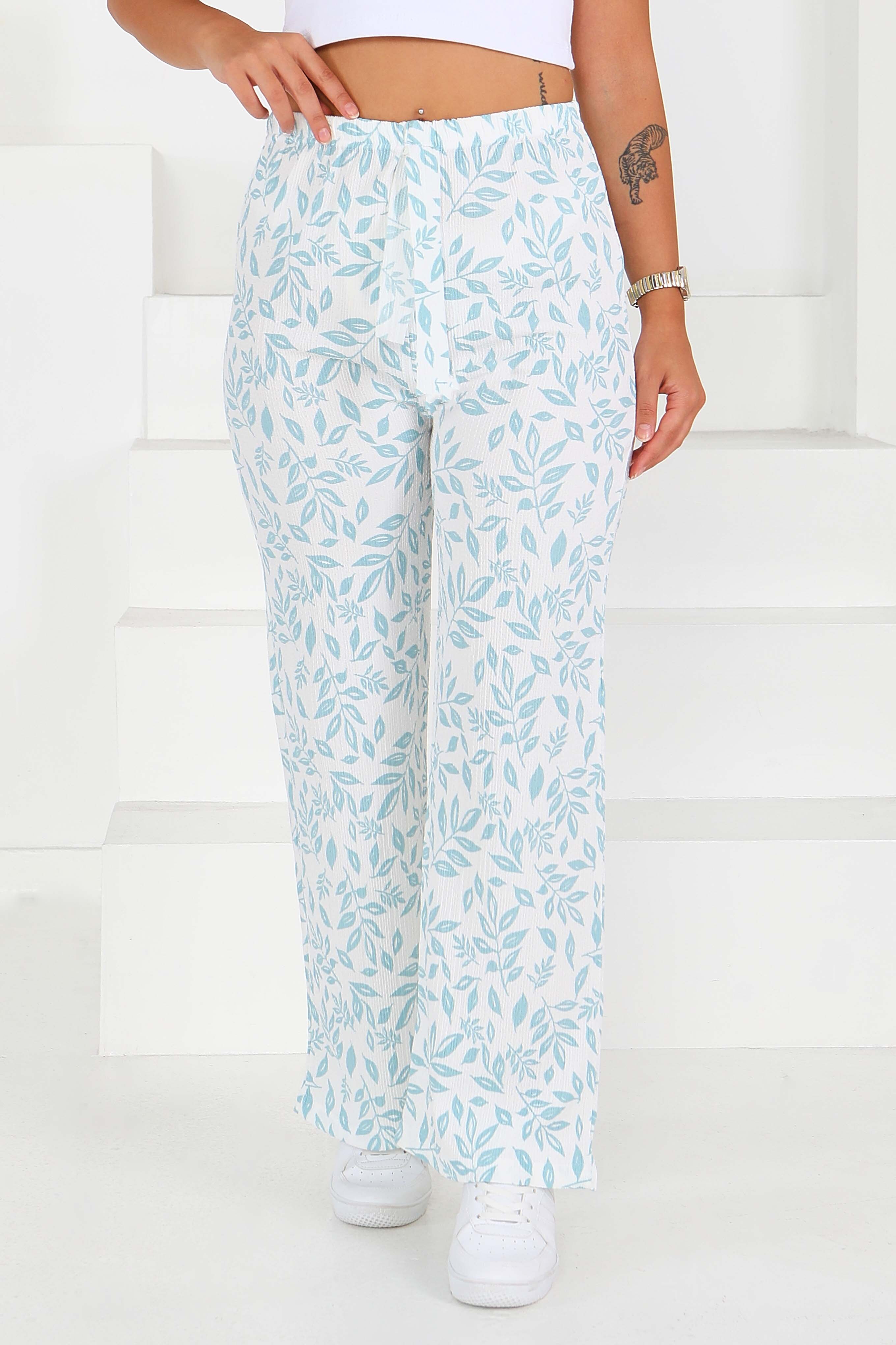 Desenli Beli Lastikli Bürümcük Pantolon - 27678 - 3