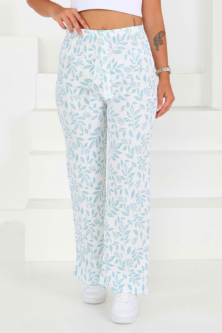 Desenli Beli Lastikli Bürümcük Pantolon - 27678 - TOFİSA