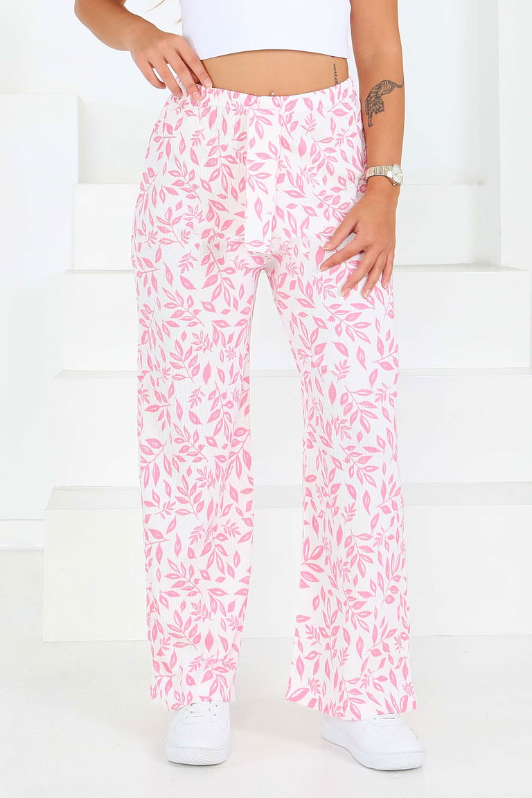 Desenli Beli Lastikli Bürümcük Pantolon - 27678 - TOFİSA