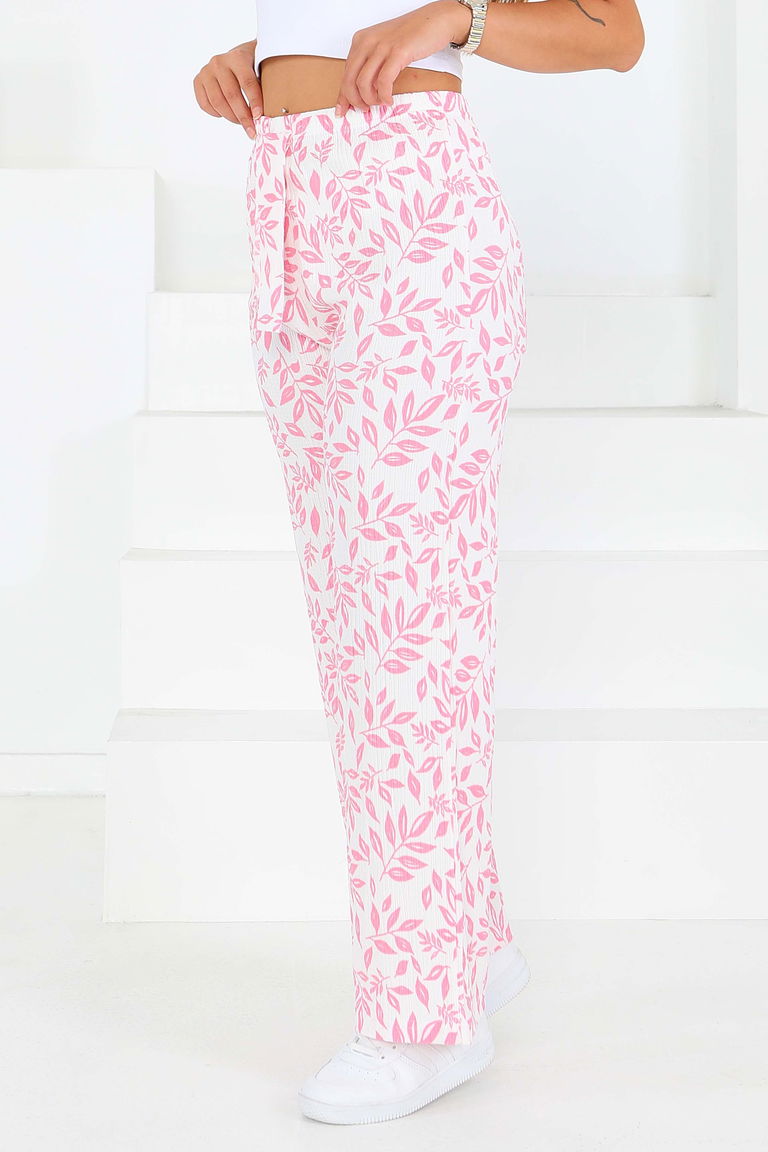 Desenli Beli Lastikli Bürümcük Pantolon - 27678 - TOFİSA
