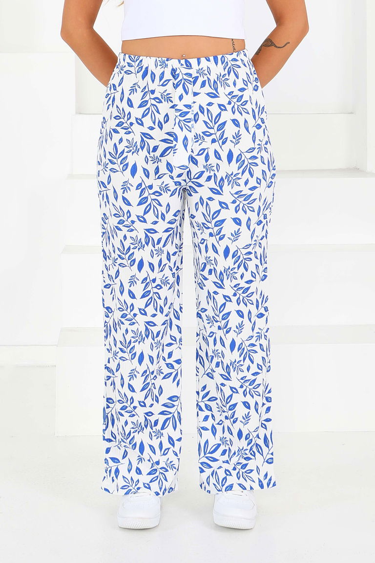 Desenli Beli Lastikli Bürümcük Pantolon - 27678 - TOFİSA