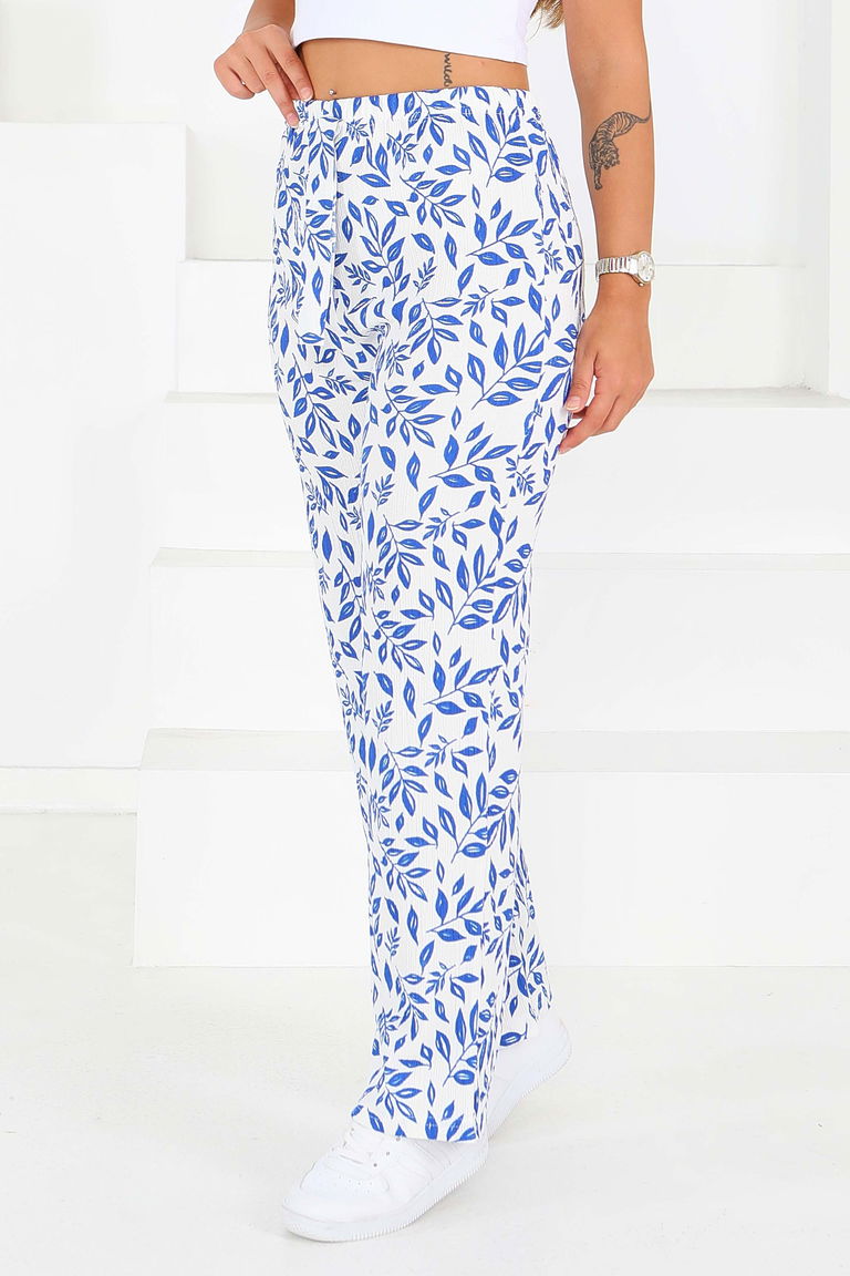 Desenli Beli Lastikli Bürümcük Pantolon - 27678 - TOFİSA