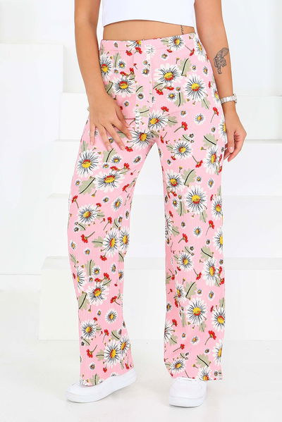 Desenli Beli Lastikli Bürümcük Pantolon - 27679 