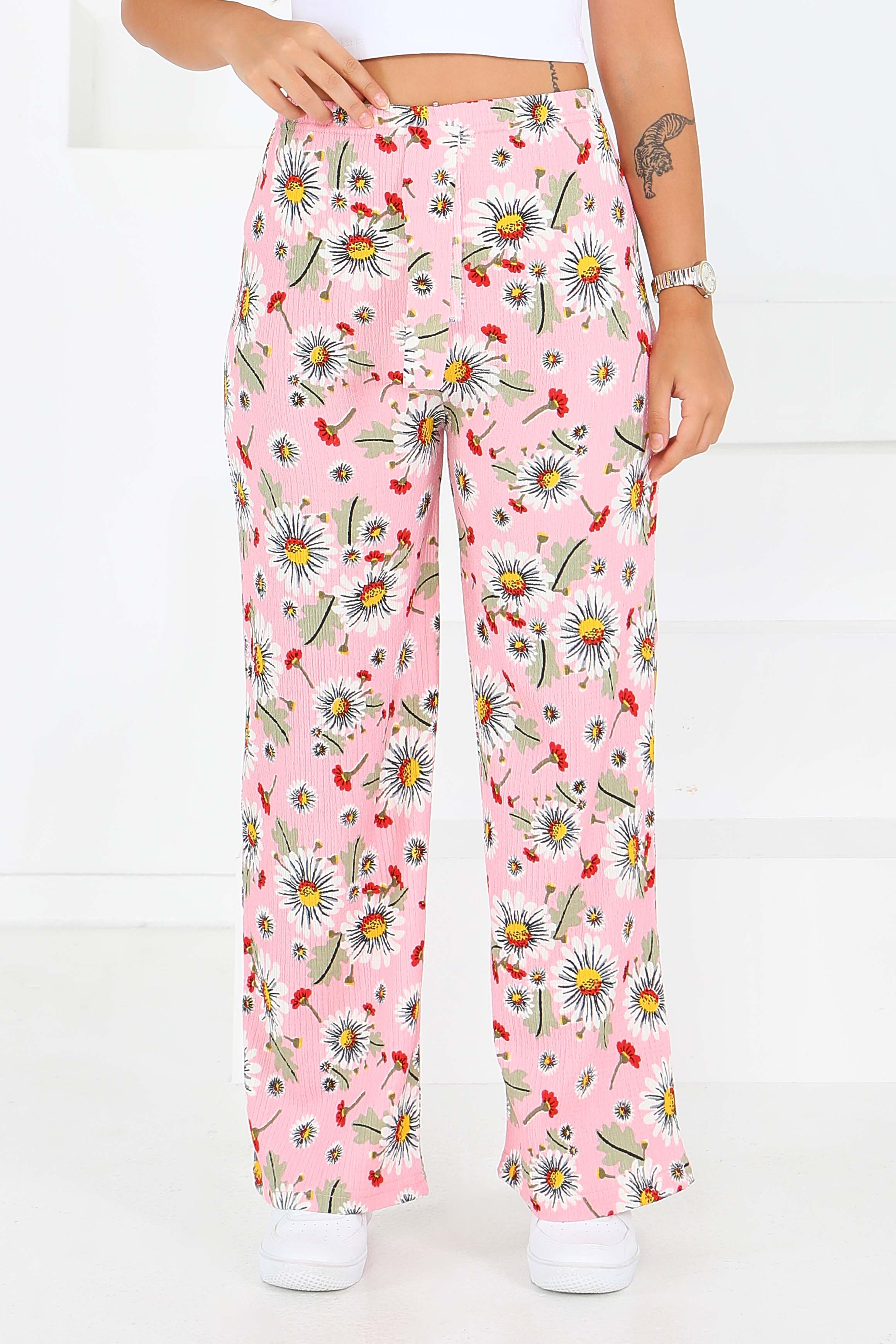 Desenli Beli Lastikli Bürümcük Pantolon - 27679 - 2