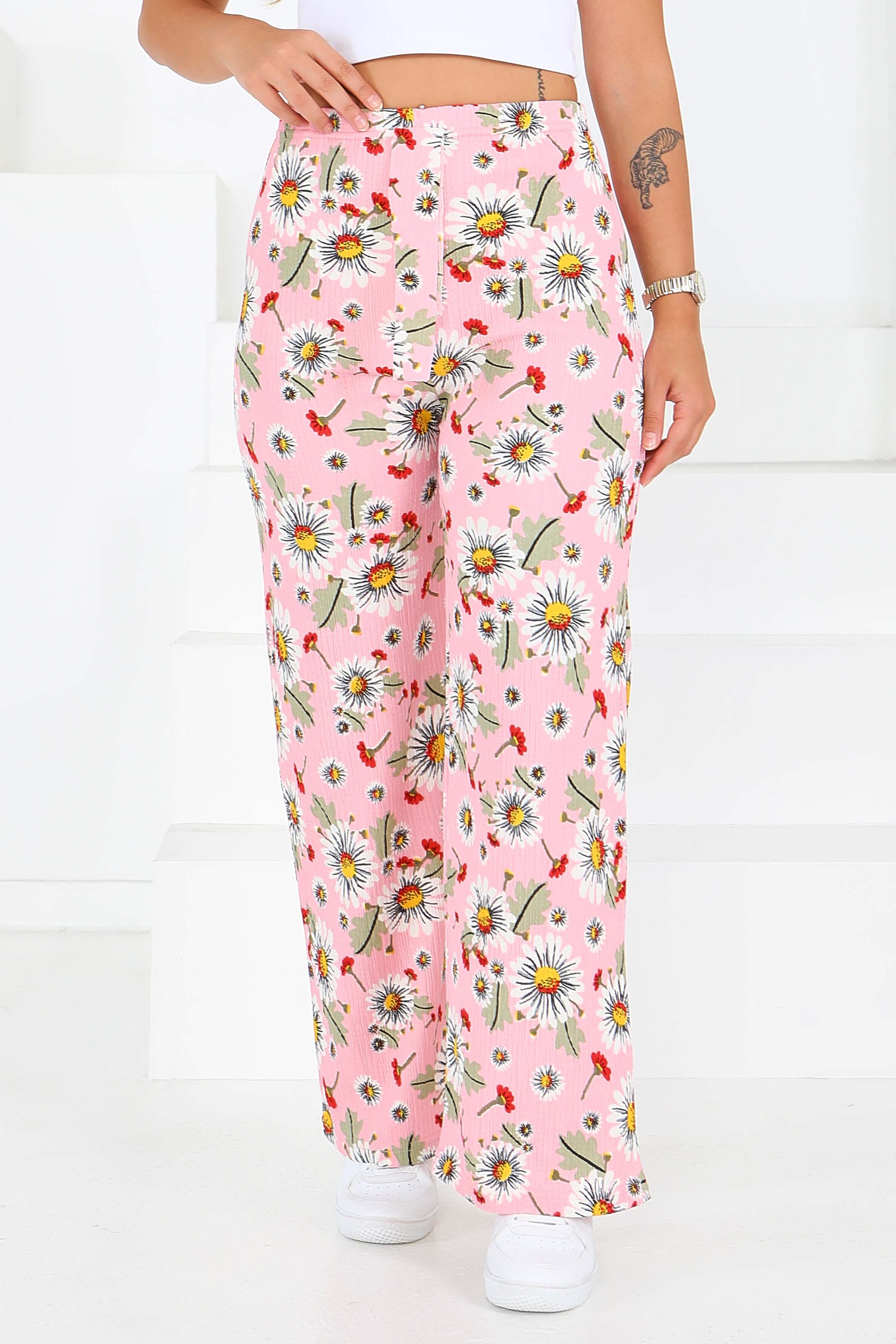 Desenli Beli Lastikli Bürümcük Pantolon - 27679 - 3