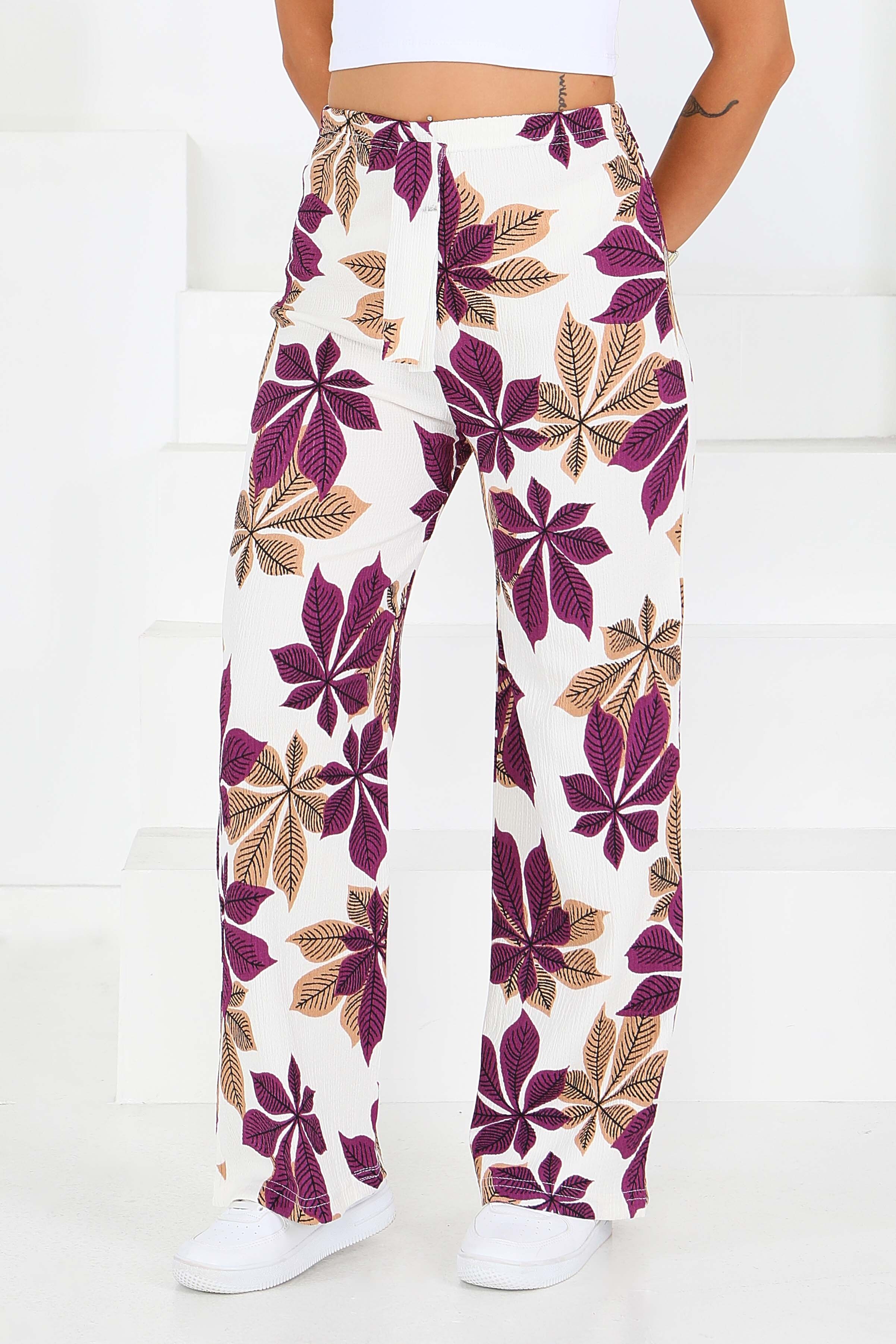 Desenli Beli Lastikli Bürümcük Pantolon - 27680 - 1