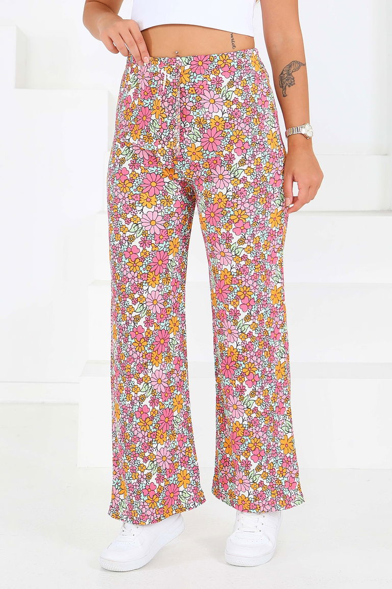 Desenli Beli Lastikli Bürümcük Pantolon - 27681 - TOFİSA