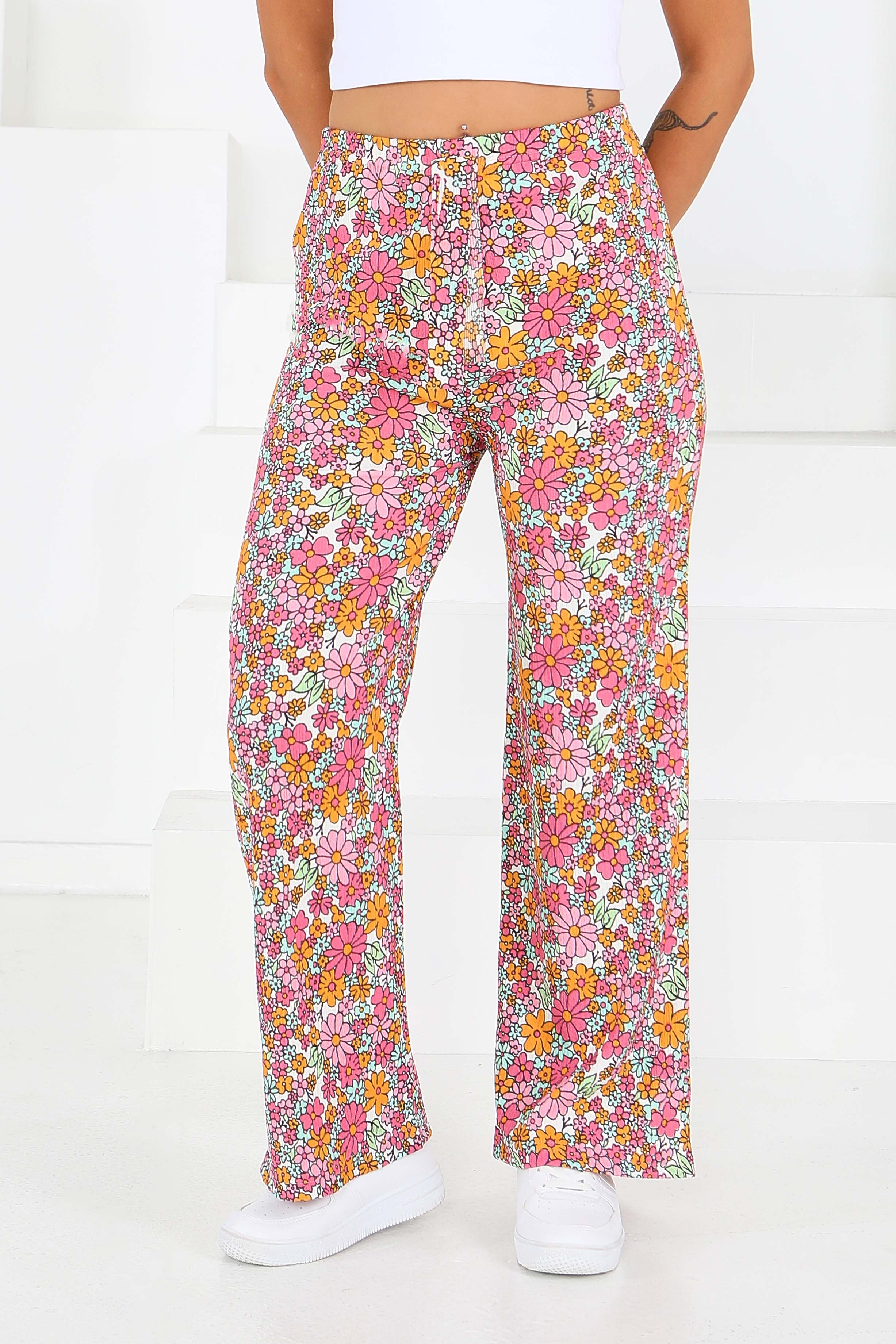 Desenli Beli Lastikli Bürümcük Pantolon - 27681 - 2