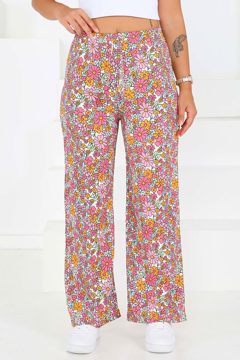 Desenli Beli Lastikli Bürümcük Pantolon - 27681 - TOFİSA