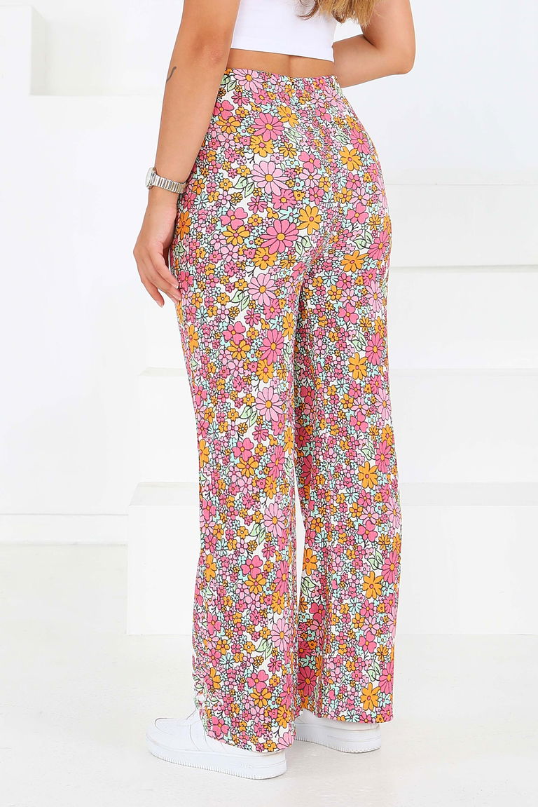 Desenli Beli Lastikli Bürümcük Pantolon - 27681 - TOFİSA
