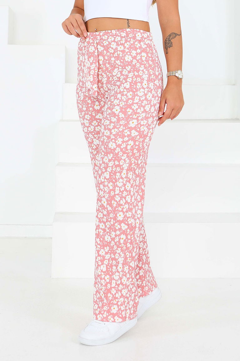 Desenli Beli Lastikli Bürümcük Pantolon - 27677 - TOFİSA
