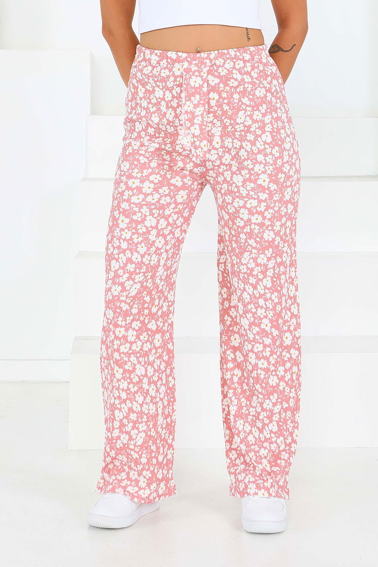 Desenli Beli Lastikli Bürümcük Pantolon - 27677 - TOFİSA