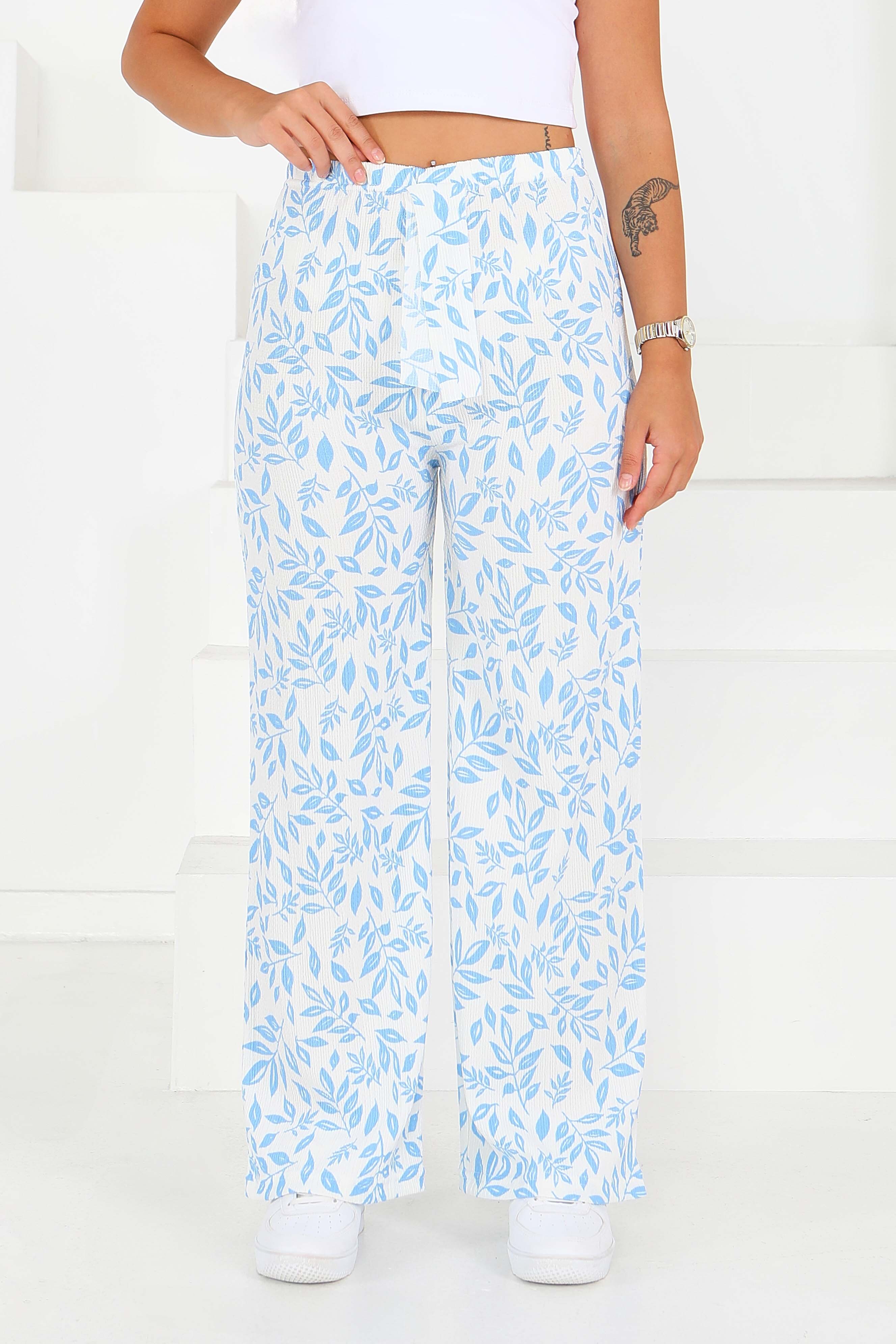 Desenli Beli Lastikli Bürümcük Pantolon - 27678 - 3