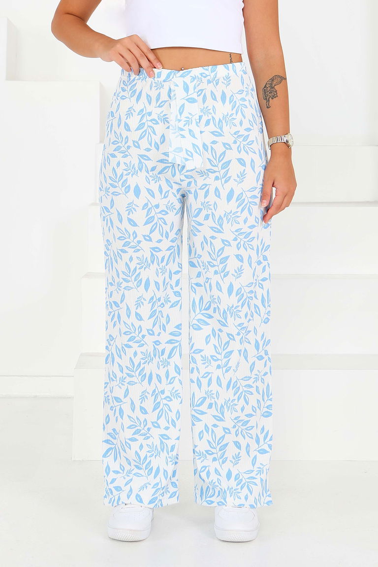 Desenli Beli Lastikli Bürümcük Pantolon - 27678 - TOFİSA