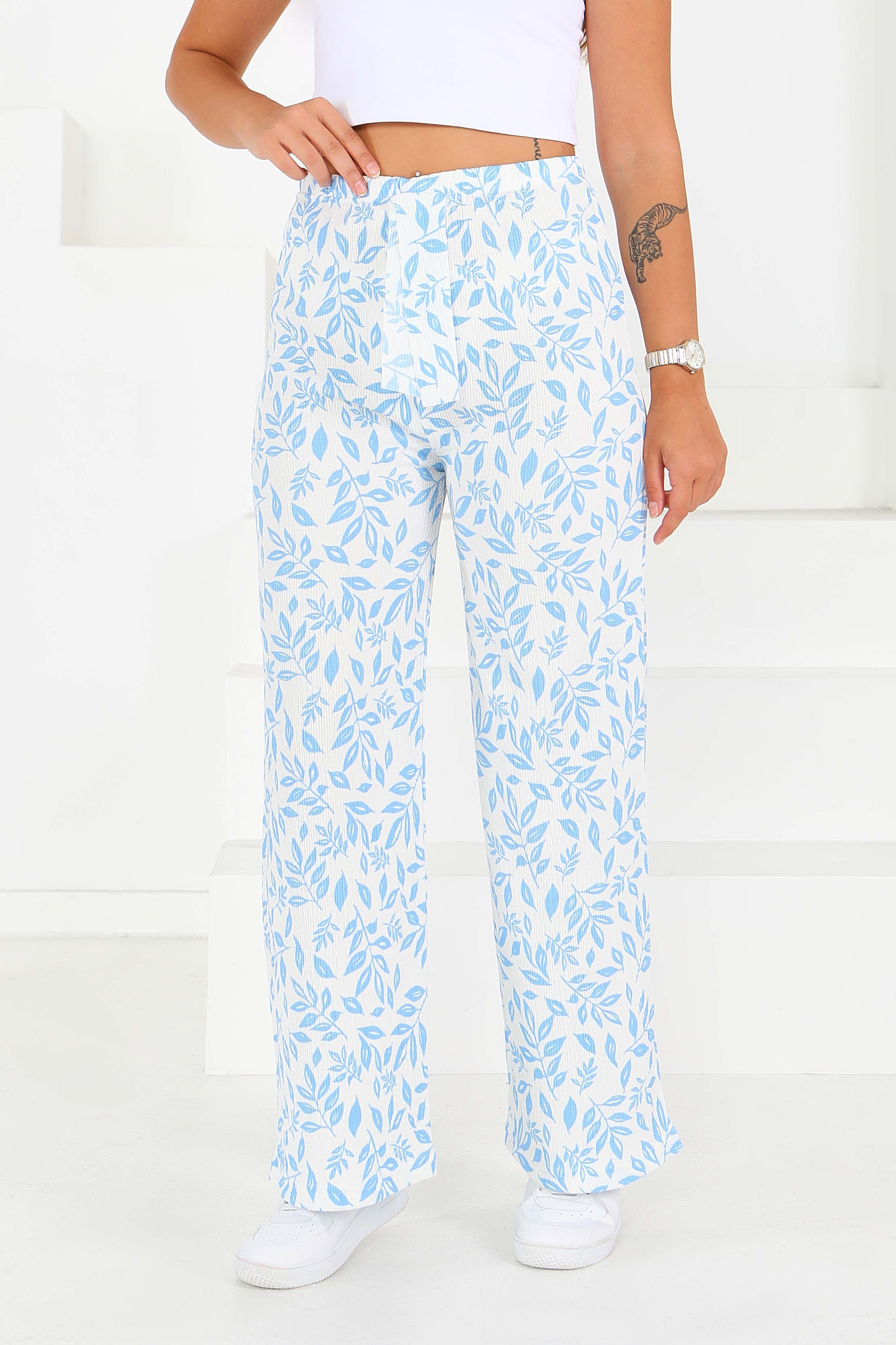 Desenli Beli Lastikli Bürümcük Pantolon - 27678 - 4