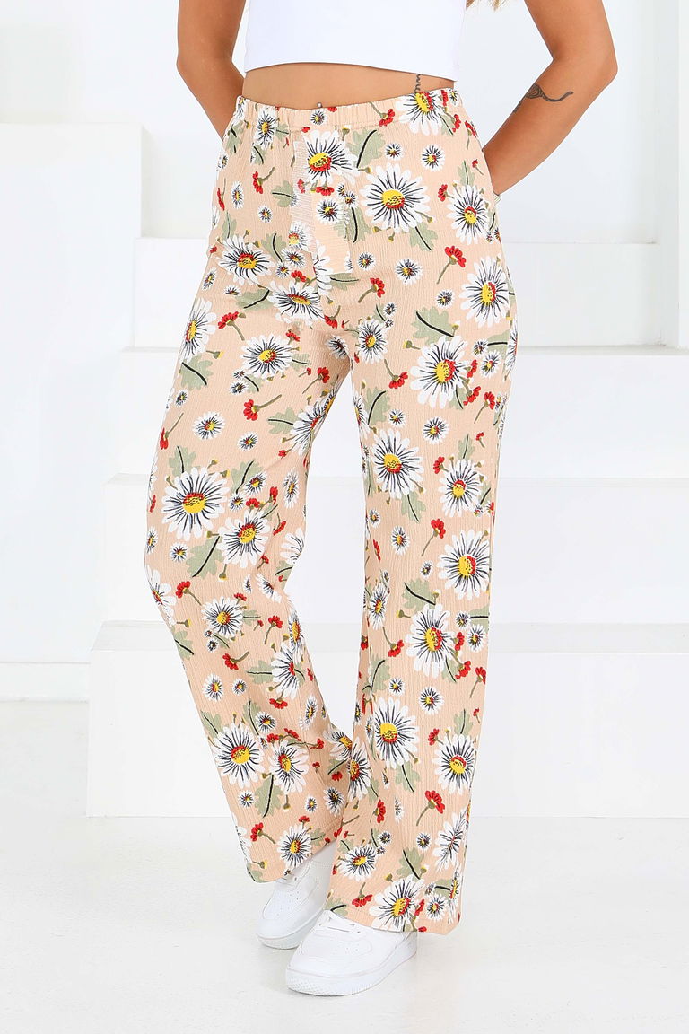 Desenli Beli Lastikli Bürümcük Pantolon - 27679 - TOFİSA