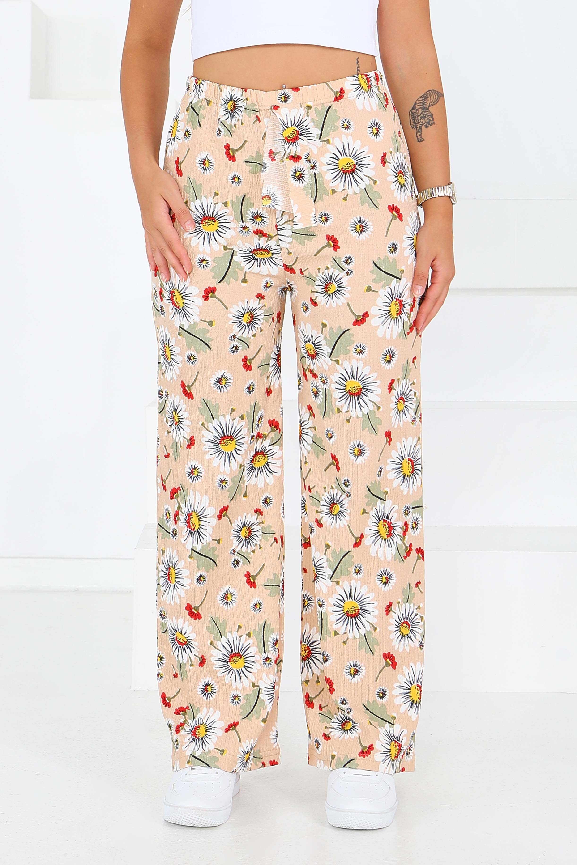 Desenli Beli Lastikli Bürümcük Pantolon - 27679 - 2