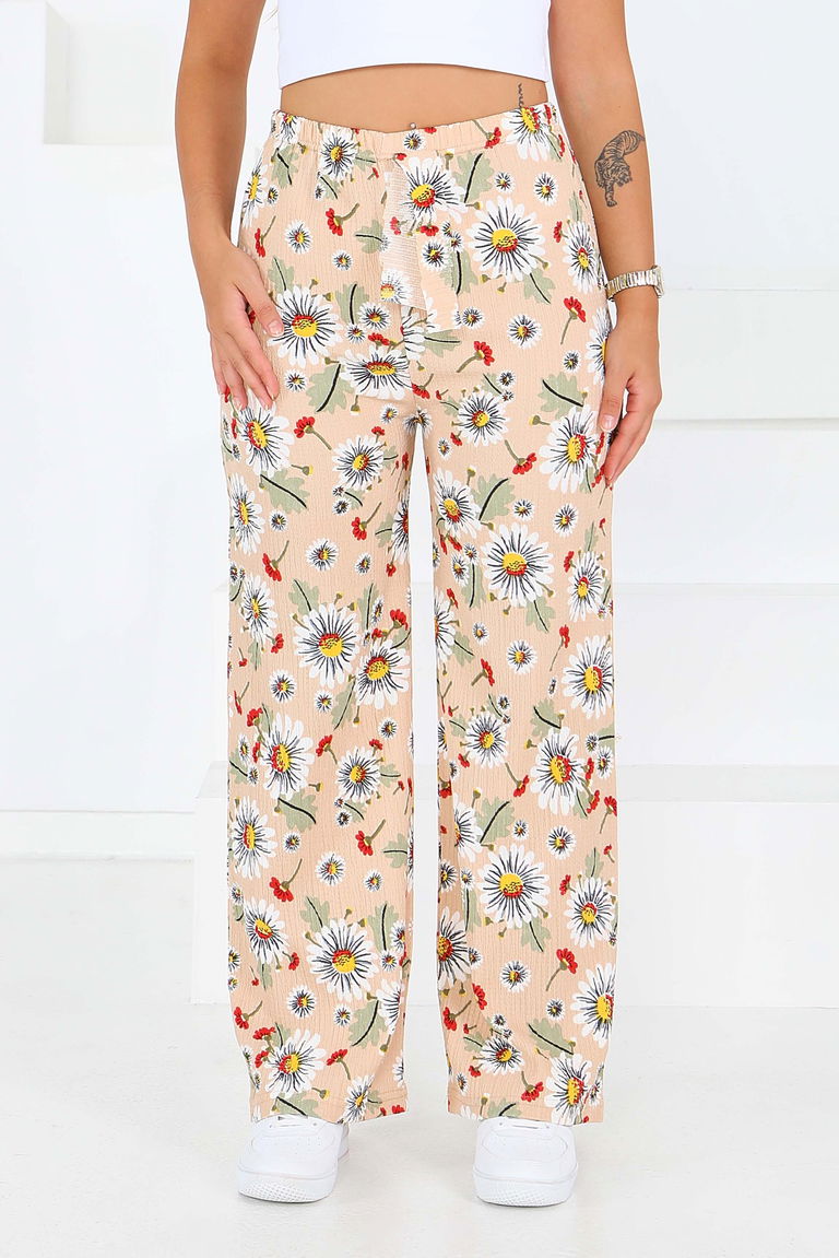 Desenli Beli Lastikli Bürümcük Pantolon - 27679 - TOFİSA