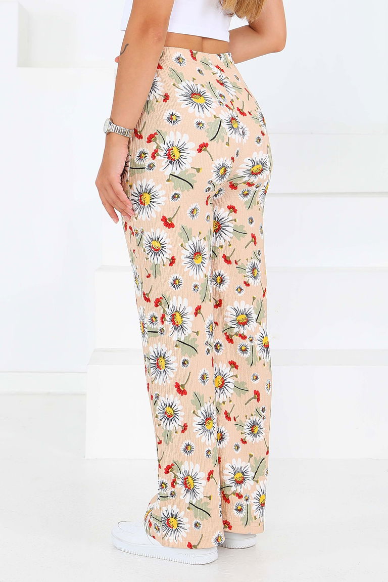 Desenli Beli Lastikli Bürümcük Pantolon - 27679 - TOFİSA