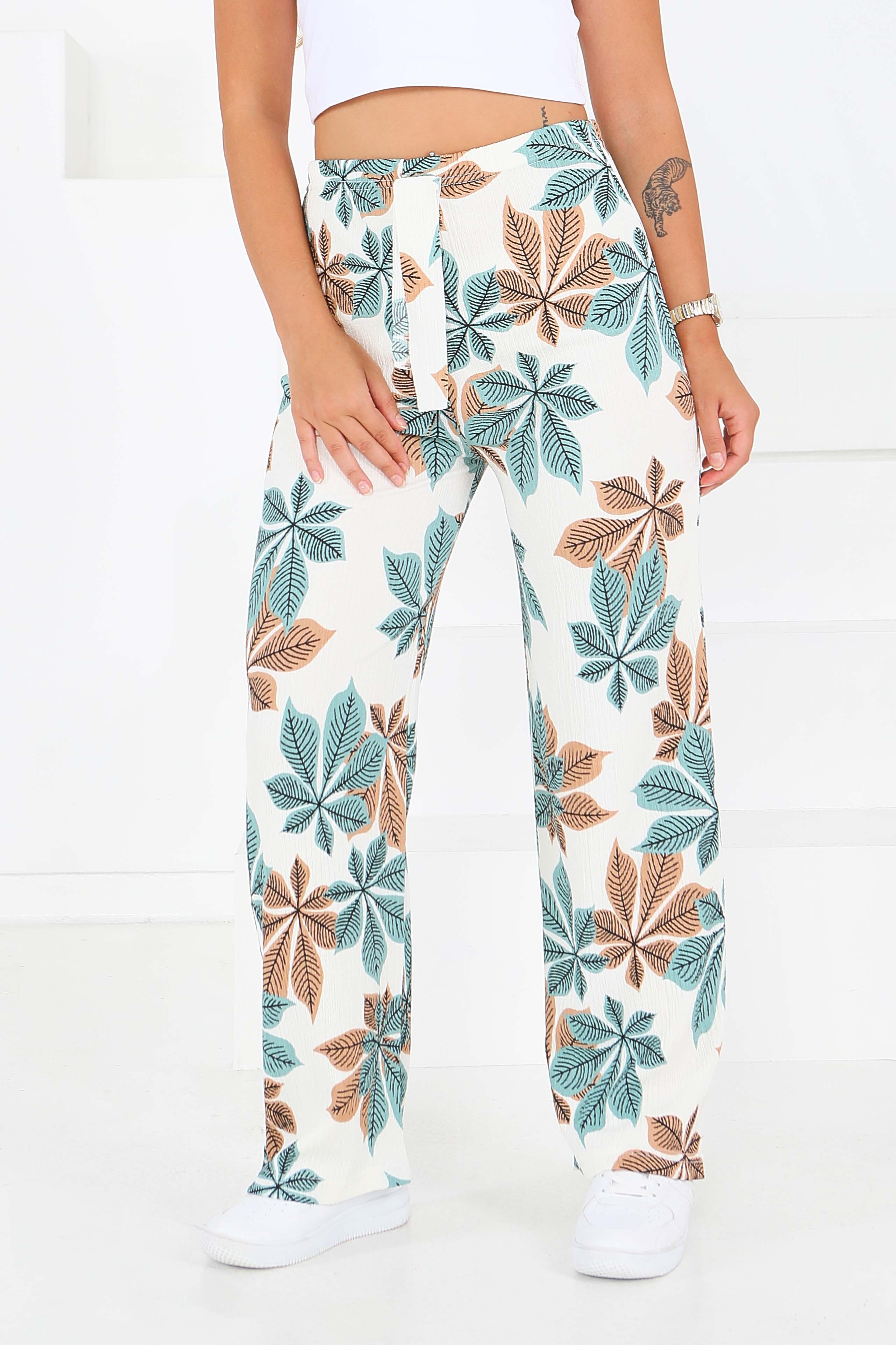 Desenli Beli Lastikli Bürümcük Pantolon - 27680 - 1