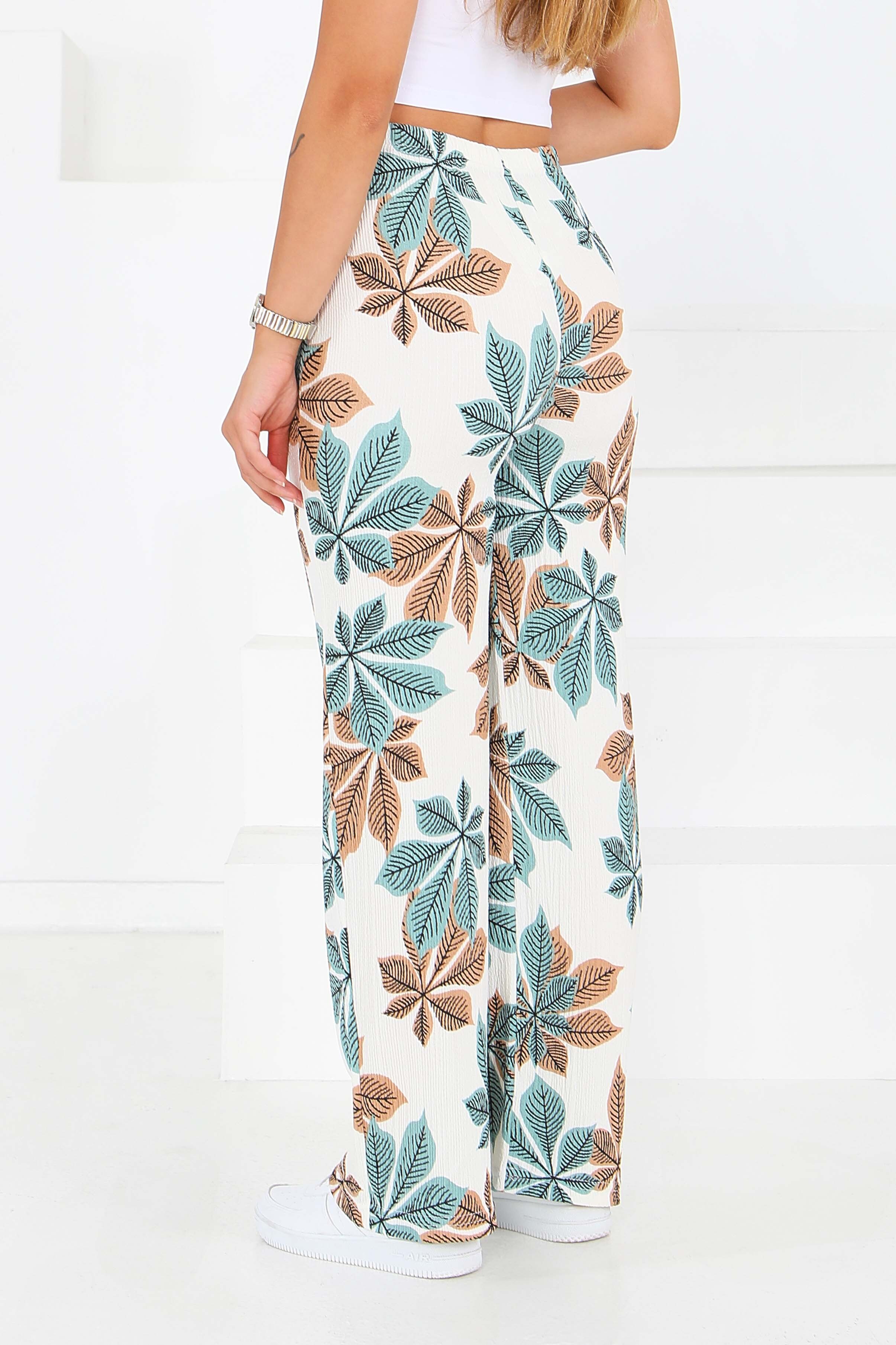 Desenli Beli Lastikli Bürümcük Pantolon - 27680 - 4