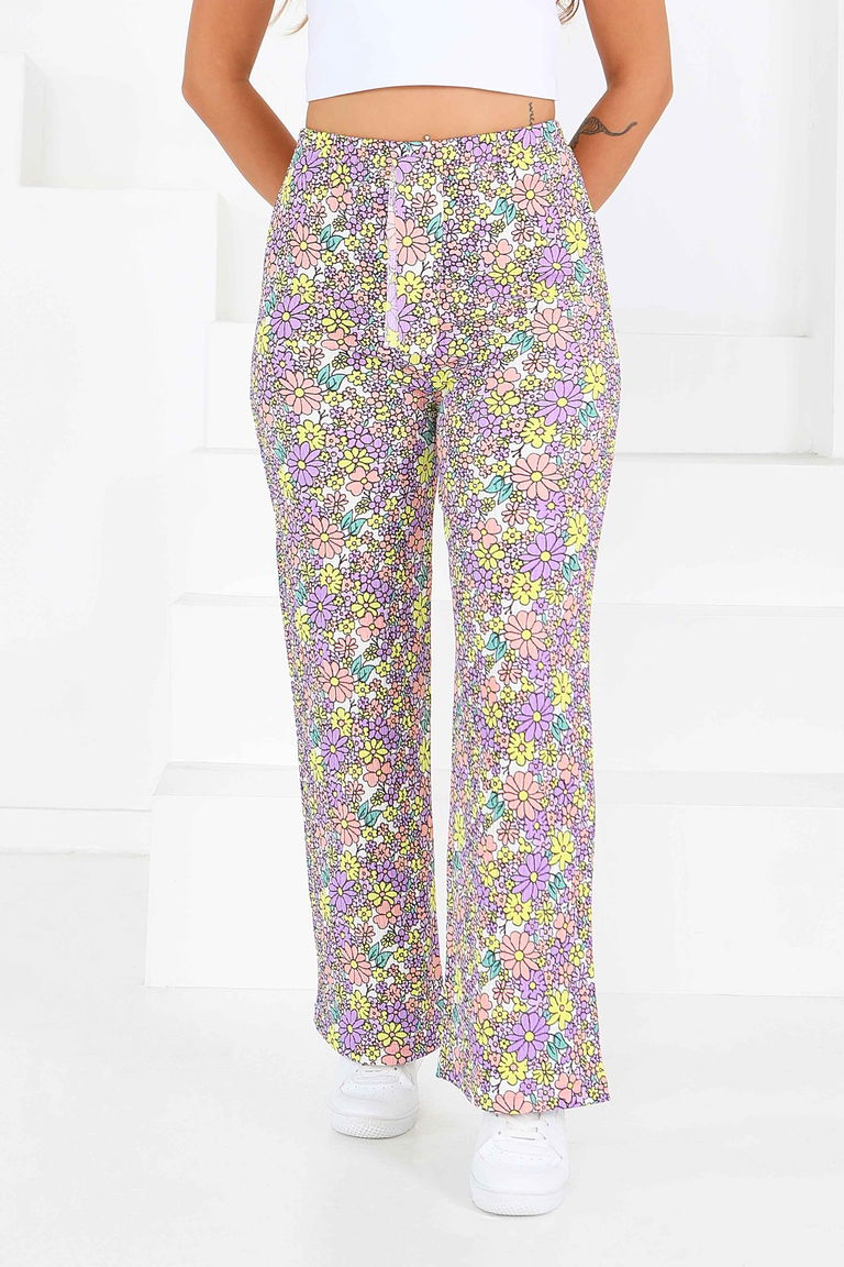 Desenli Beli Lastikli Bürümcük Pantolon - 27681 - TOFİSA