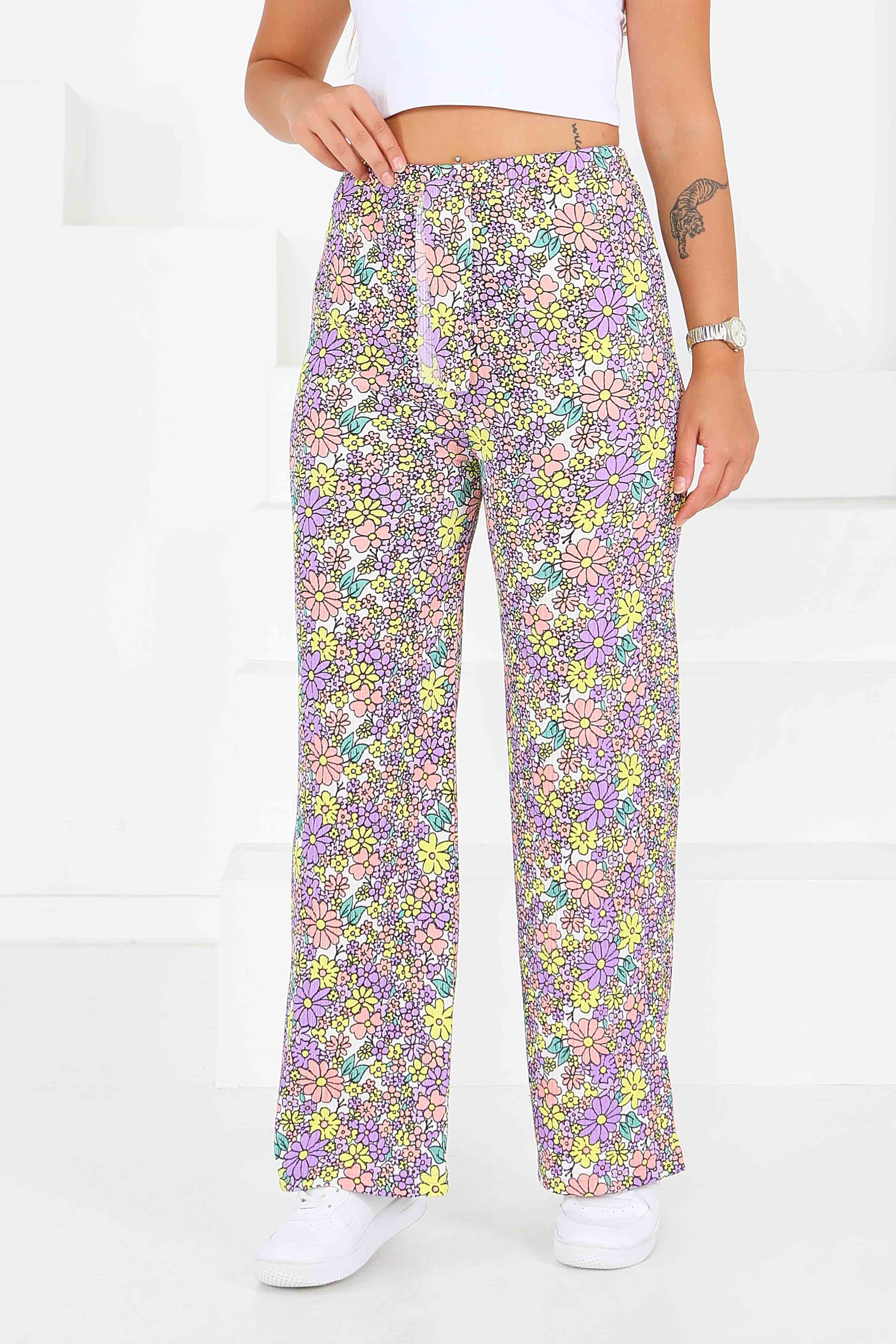 Desenli Beli Lastikli Bürümcük Pantolon - 27681 - 2