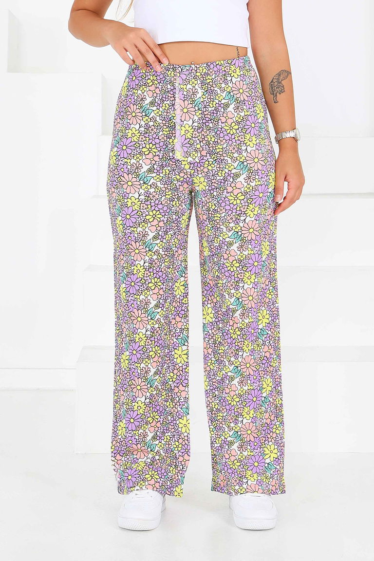 Desenli Beli Lastikli Bürümcük Pantolon - 27681 - TOFİSA