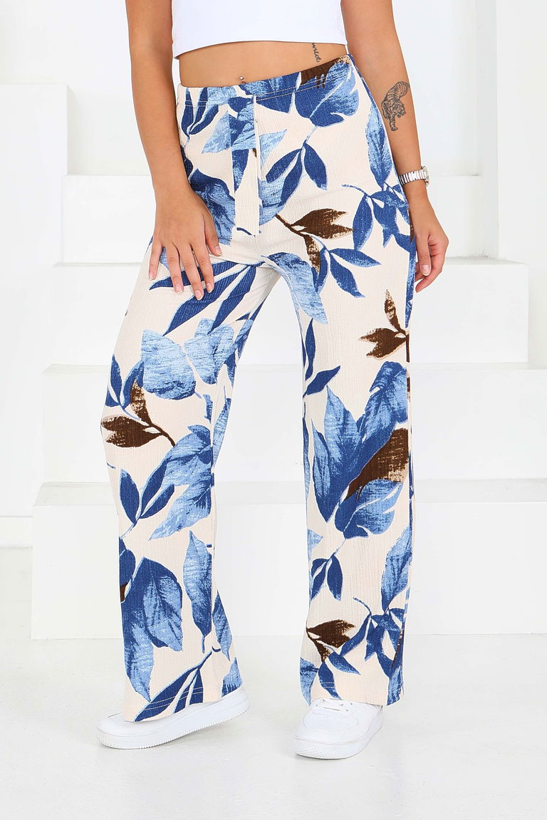Desenli Beli Lastikli Bürümcük Pantolon - 27682 - TOFİSA