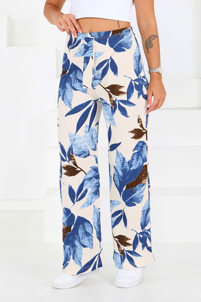 Desenli Beli Lastikli Bürümcük Pantolon - 27682 - TOFİSA