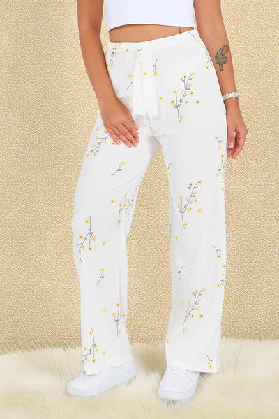 Desenli Beli Lastikli Bürümcük Pantolon - 27683 