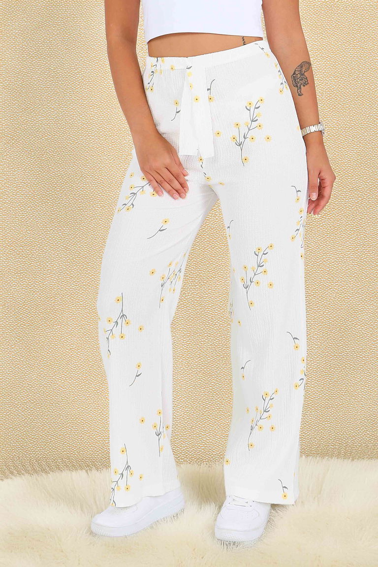 Desenli Beli Lastikli Bürümcük Pantolon - 27683 - TOFİSA