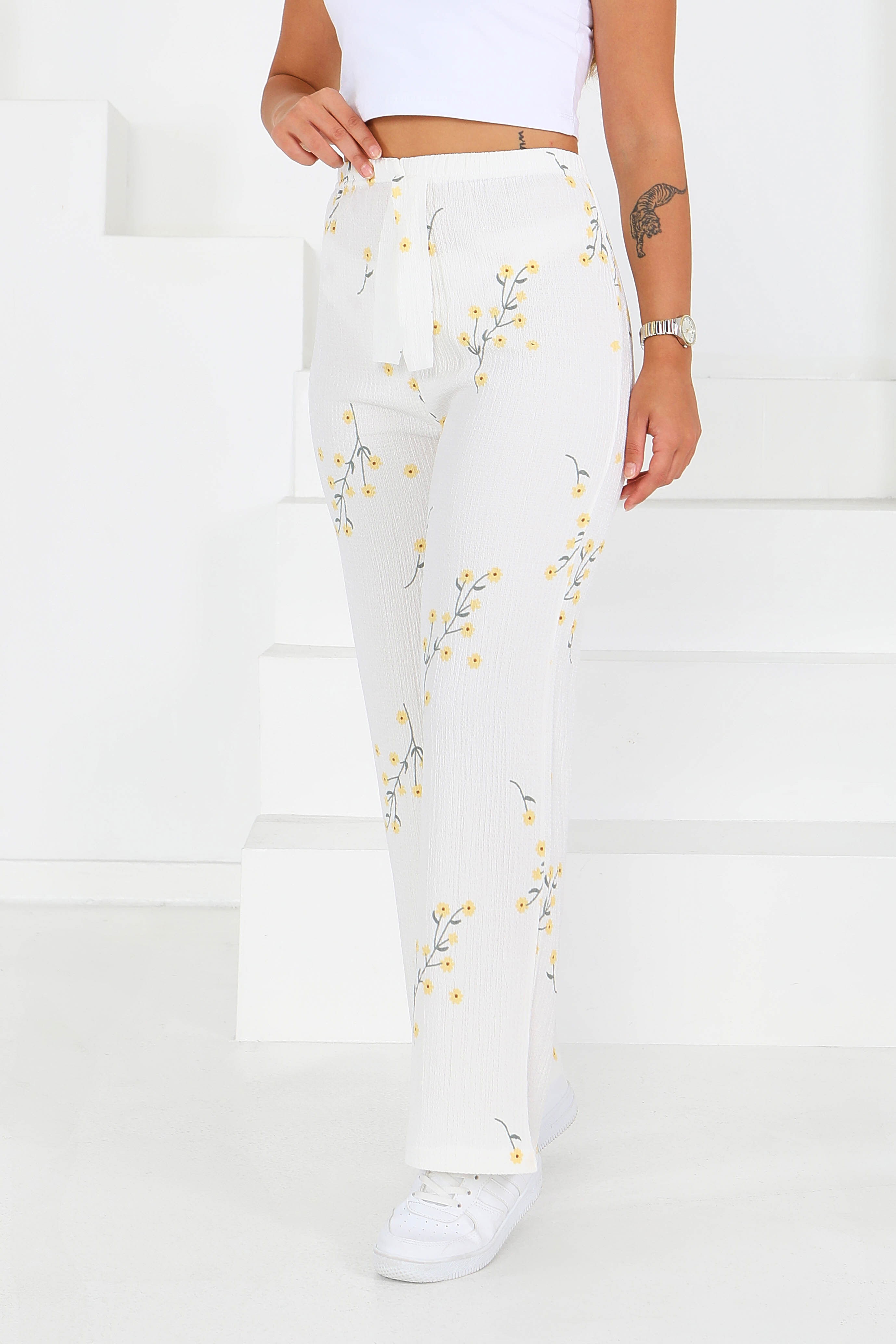 Desenli Beli Lastikli Bürümcük Pantolon - 27683 - 2