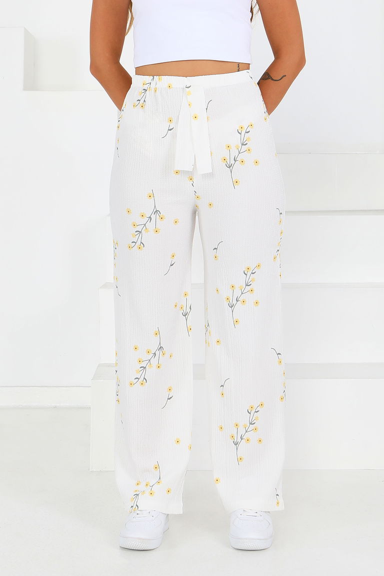 Desenli Beli Lastikli Bürümcük Pantolon - 27683 - TOFİSA