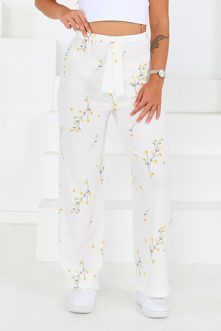 Desenli Beli Lastikli Bürümcük Pantolon - 27683 - TOFİSA