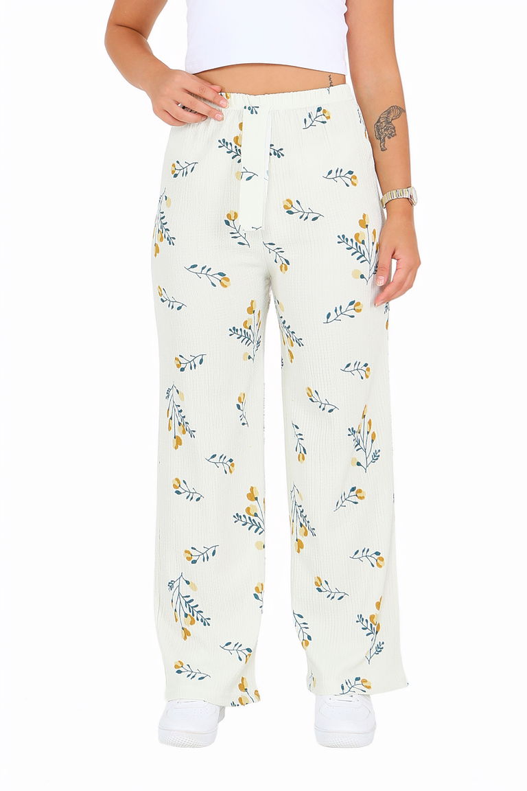 Desenli Beli Lastikli Bürümcük Pantolon - 27684 - TOFİSA