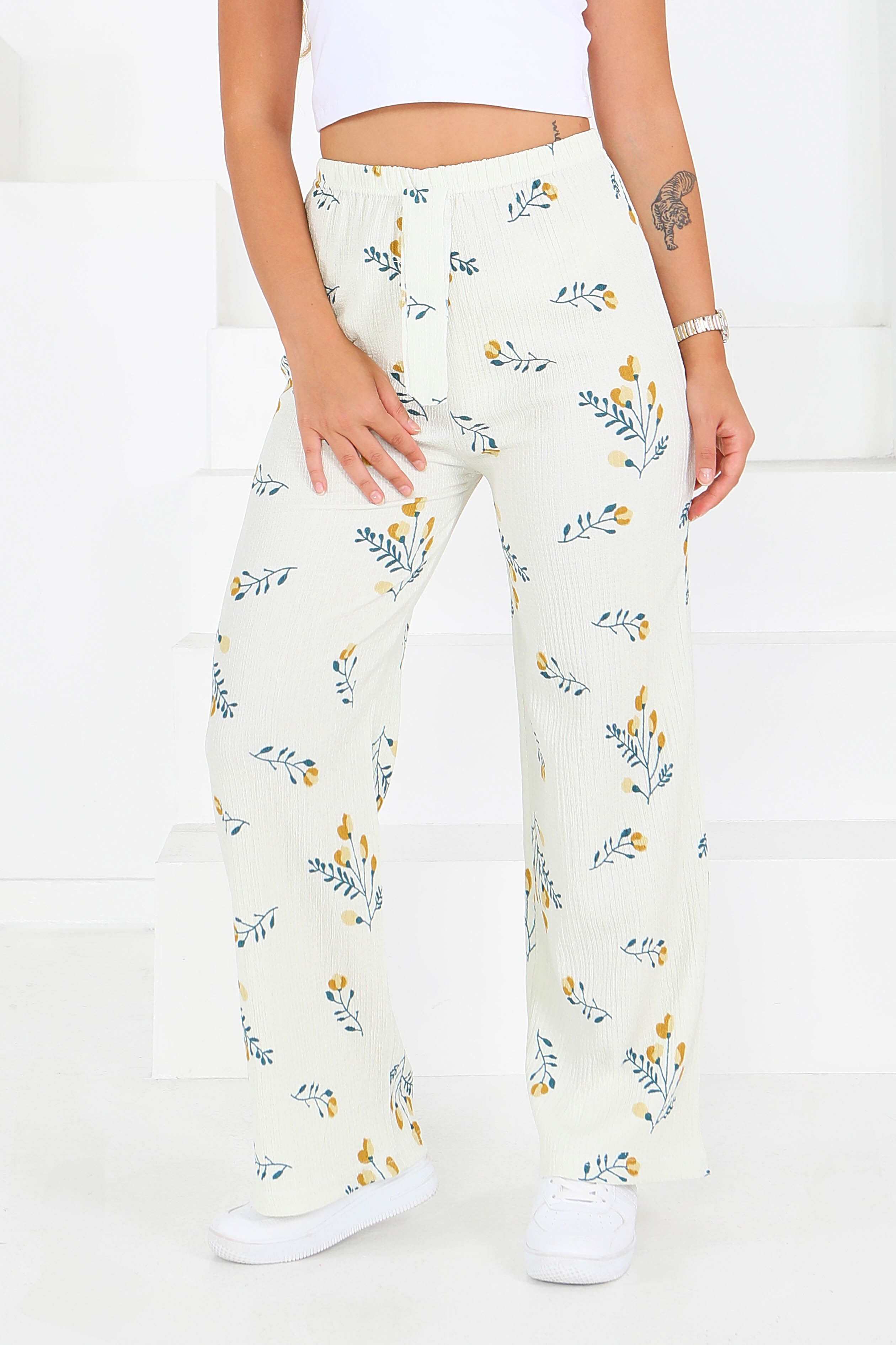 Desenli Beli Lastikli Bürümcük Pantolon - 27684 - 2