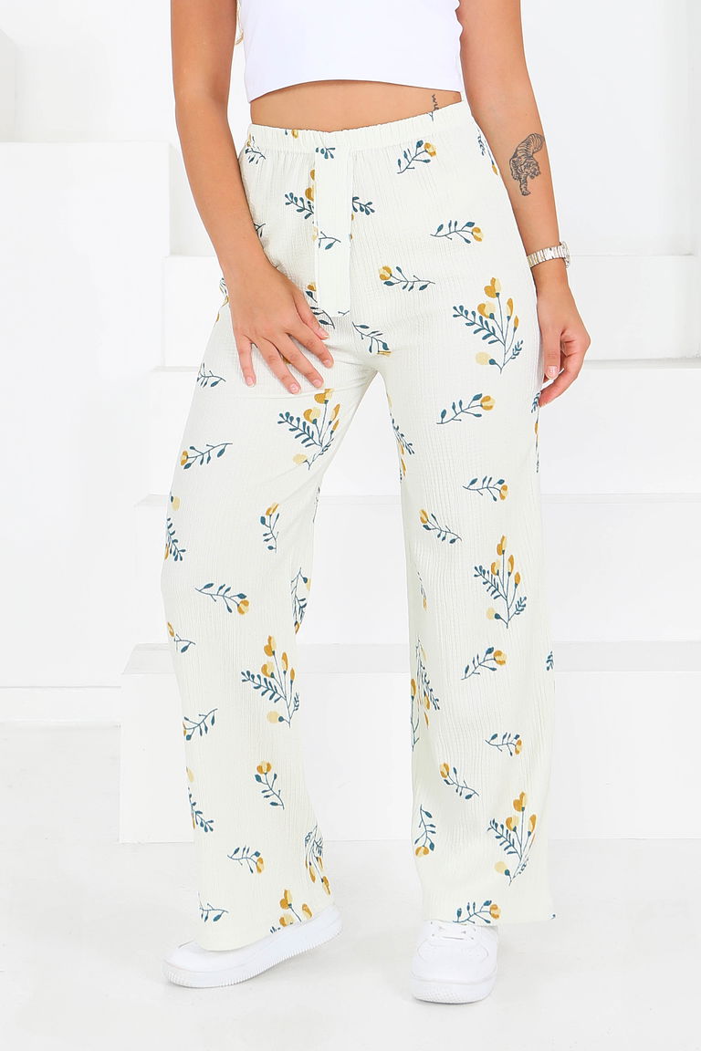 Desenli Beli Lastikli Bürümcük Pantolon - 27684 - TOFİSA