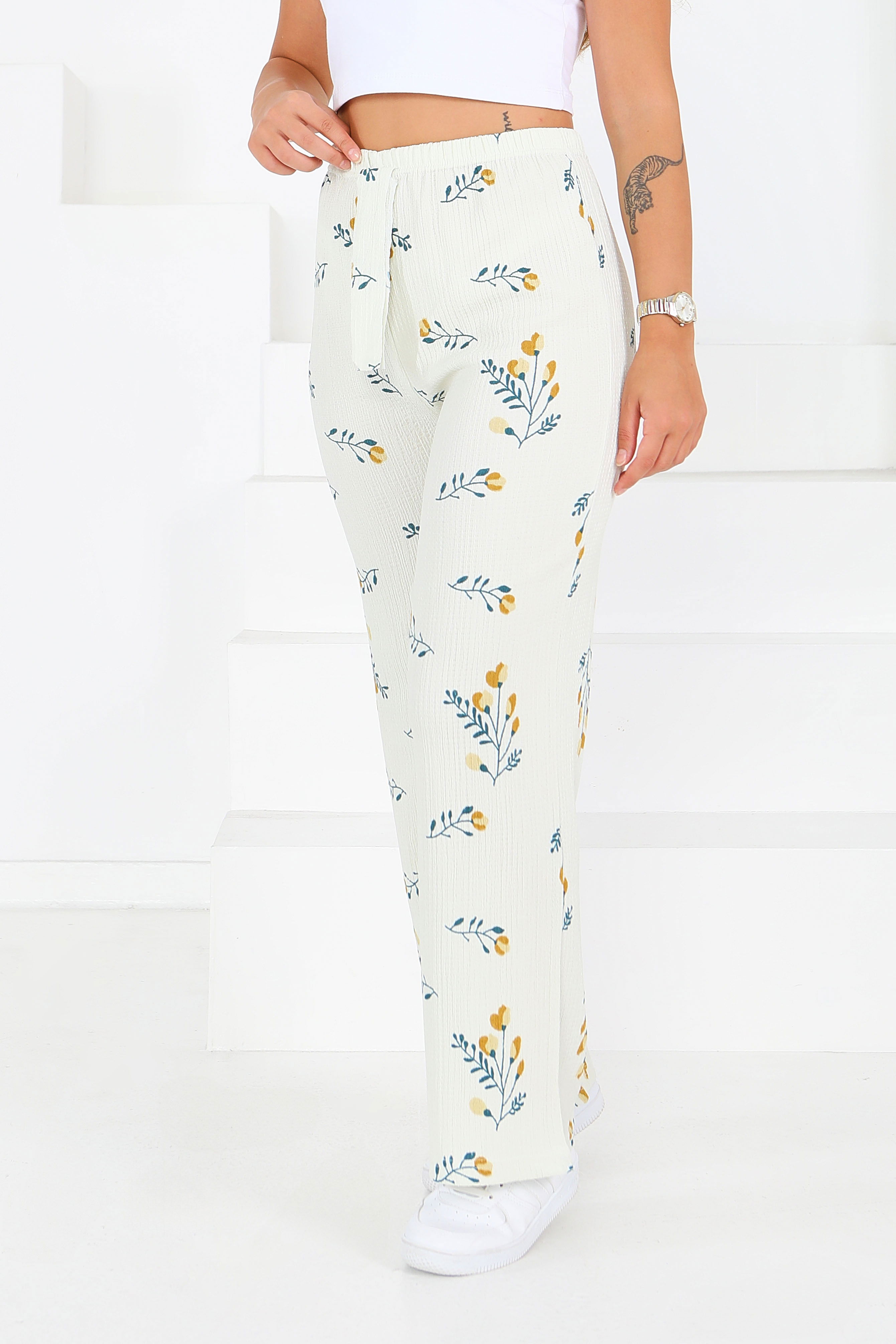 Desenli Beli Lastikli Bürümcük Pantolon - 27684 - 3